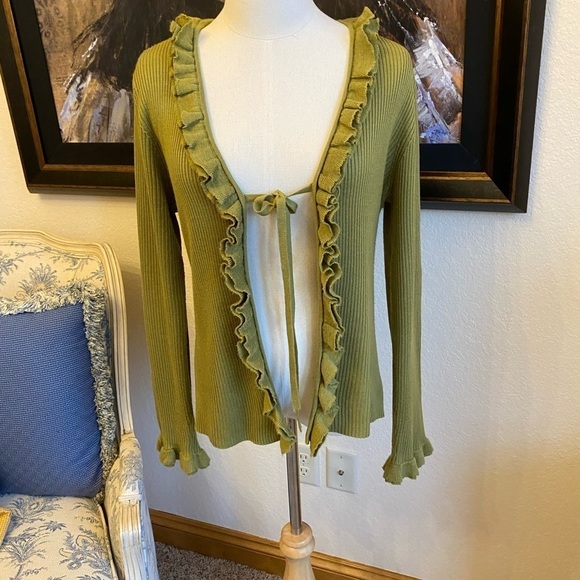 Larry Levine Size L Green Sweater Cardigan - Picture 3 of 6